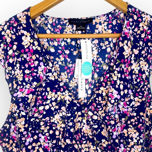 Sanctuary Stitch Fix Johanna Wrap Dress Size 2X NWT Navy Pink Multi Floral Print - Picture 5 of 12